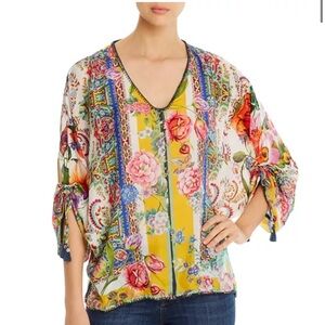 Johnny Was Sorbet Floral-Print Silk Top